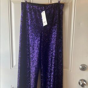 Purple Wide Leg Sequin Pants for Special Occasions